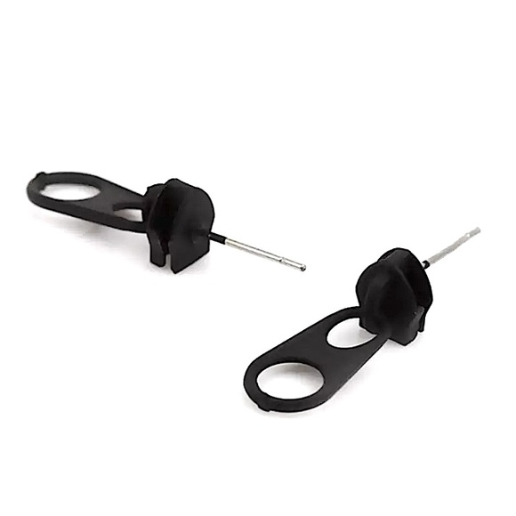 ⚜️[𝟯/$𝟭𝟴]⚜️Black Zipper Simple Earrings NEW - Picture 4 of 11